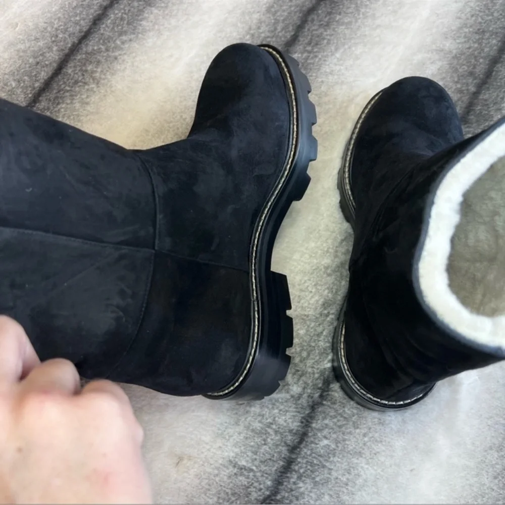 Jimmy Choo Hansel Flat Shearling Fur Lined Black Suede Boots